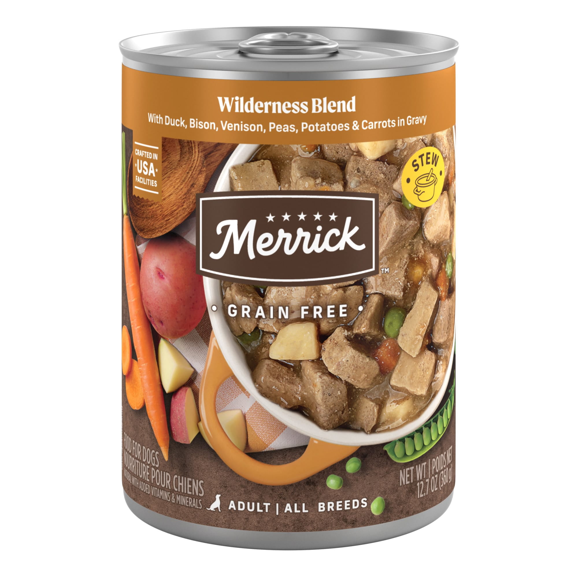 Merrick Grain Free Premium Soft and Wholesome Wilderness Blend Recipe Canned Adult Wet Dog Food, 12.7 oz., Case of 12