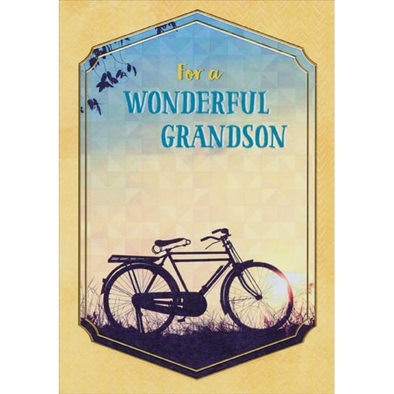 Designer Greetings Bike Inside Gold Foil Frame Hexagon Birthday Card for Grandson