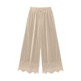 thumbnail image 5 of Karymi Athletic Shorts for Women Solid Velvet Wide Leg Long Pants, Elastic Drawstring High Waist Trousers, Hollow Lace Scalloped Hem Side Pockets Palazzo Pants Sweatpants Women, 5 of 8