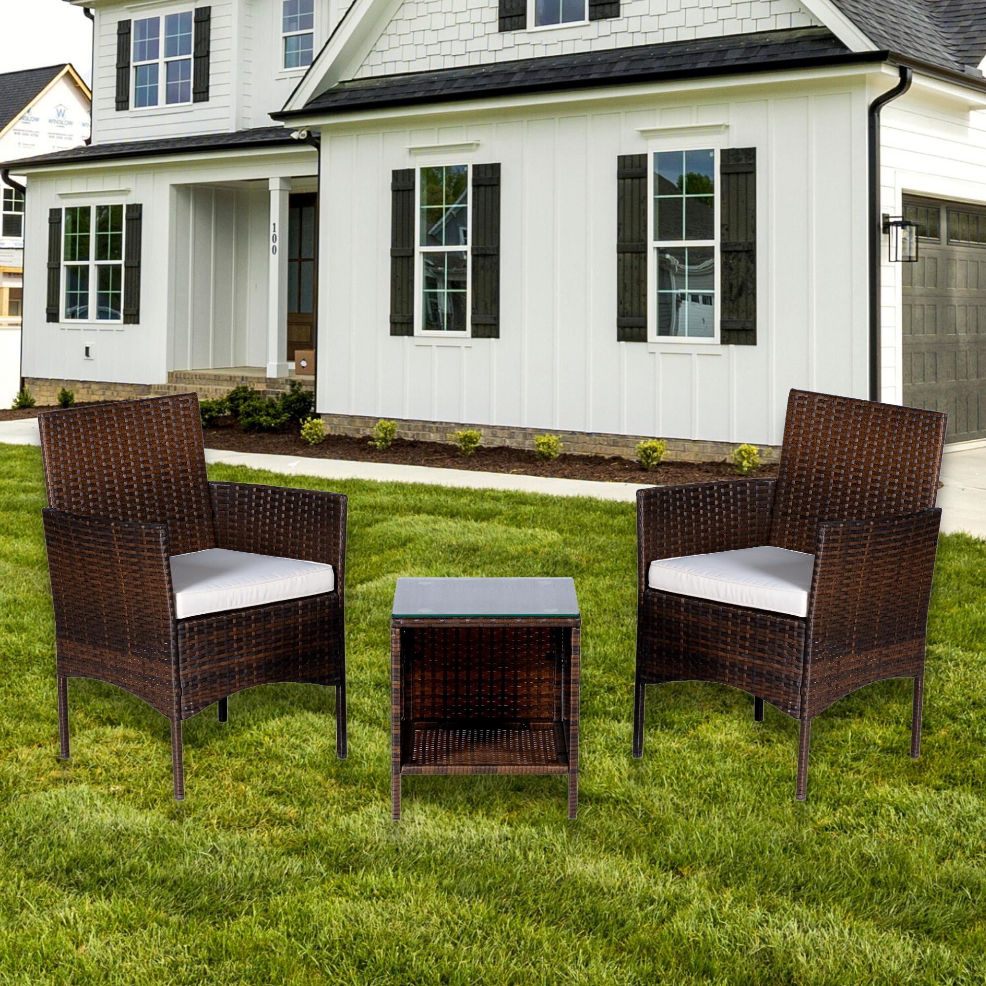 Sesslife 3Piece Porch Furniture Sets, Small Outdoor Brown Wicker