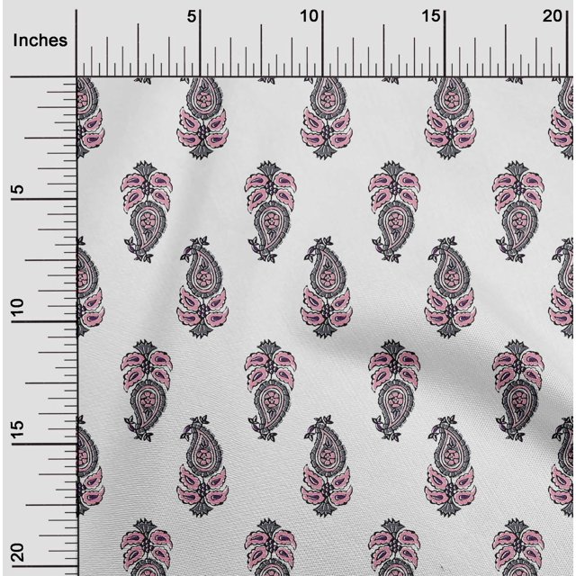 oneOone Polyester Lycra Fabric Leaves & Paisley Block Print Sewing Fabric BTY 56 Inch Wide