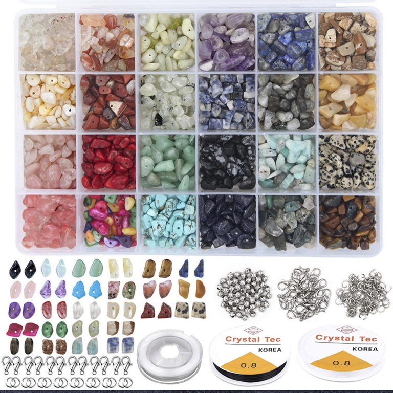 24 Type Beads Natural Gemstone Beads Natural Irregular Chips Stone Beads  Gemstone Beads Kit Beads Tiny Beads Jewelry Findings Charms Earring Hooks