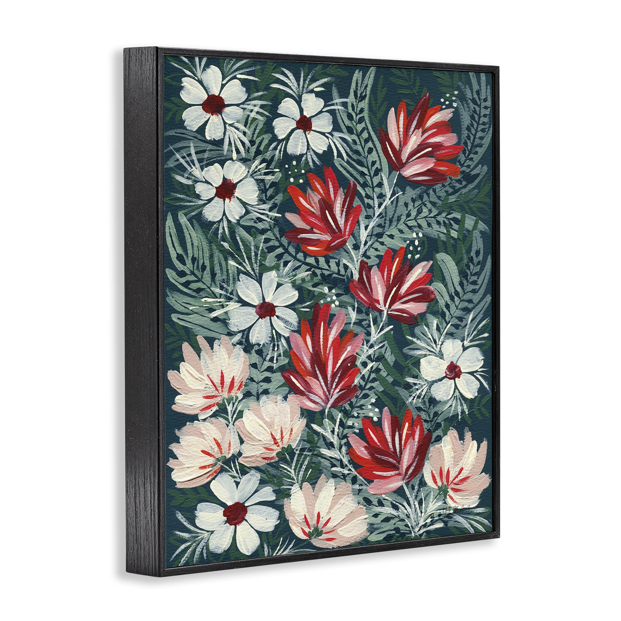 Stupell Industries Folksy Floral Pattern Botanical & Floral Painting Black Framed Art Print Wall Art, 11 x 14