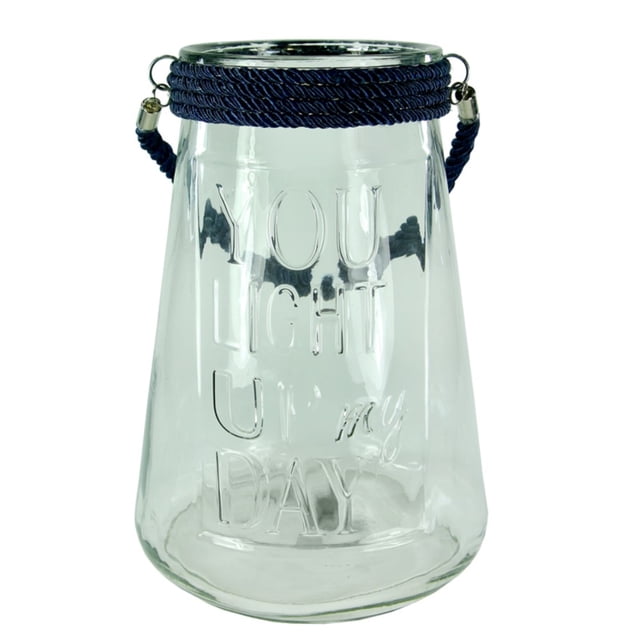 "Farolillo de vidrio transparente con inscripciones y cuerda, azul oscuro" Benzara Inc BM170625