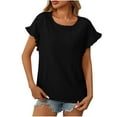 thumbnail image 2 of AherBiu T-Shirts pour Femmes Tendance Col Rond Manches Courtes T-Shirts Décontractés d'Été Plissés T-Shirt Uni Hauts, 2 of 7