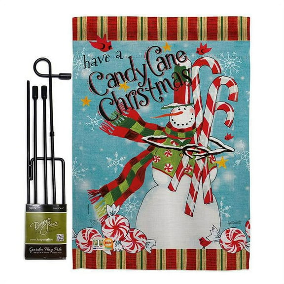 Breeze Decor BD-XM-GS-114205-IP-BO-D-US18-WA 13 x 18.5 in. Candy Cane Christmas Winter Impressions Decorative Vertical Double Sided Garden Flag Set with Banner Pole