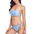 thumbnail image 3 of SWSMCLT Women's Brazilian Thong Bikini Swimsuit Side Tie Flounce String Cheeky Push Up Padded Swimwear Triangle Slimming Sexy Halter Ruffle 2 Piece Bathing Suit Blue 10-12, 3 of 5