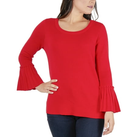 Pleated Empire Sweater - Women's Pleated Bell Sleeve High Low Sweater