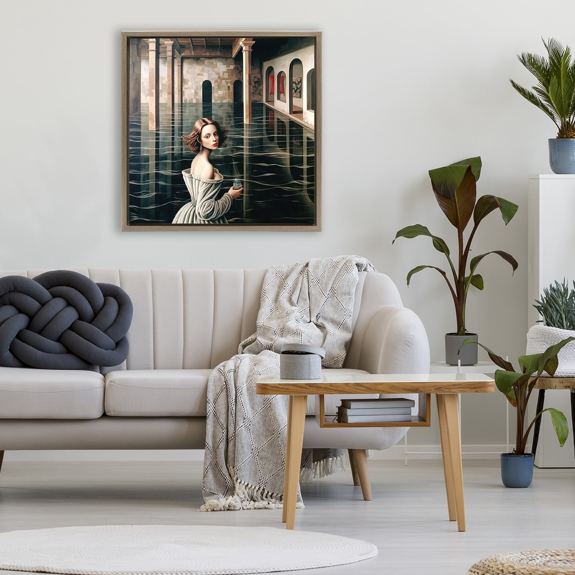 Portal Of Reflections Brown Framed Floater Canvas Wall Art, design by Sasha