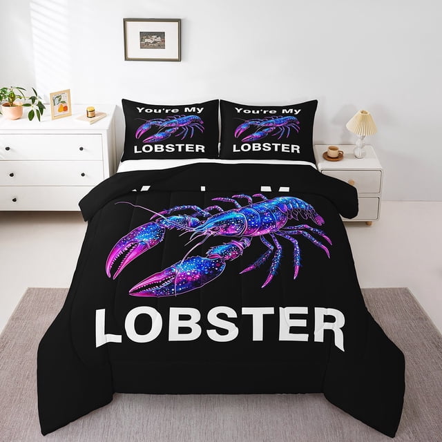 Erosebridal Gradient Lobster Print Bedding Toddler Comforter Set, Wild Animal Down Comforter, Reversible