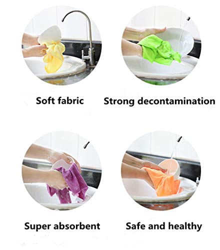 Small Rubber Cleaning Gloves Kitchen Dishwashing Glove 2-Pairs and Cleaning Cloth 2-Pack,Waterproof Reuseable.