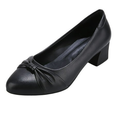 

iOPQO Women s Pumps Women s Shoes Fashion Bow Thick Heel Comfortable Pointed Toe Slip-on Casual Shoes women s shoes fashion bow Black 40