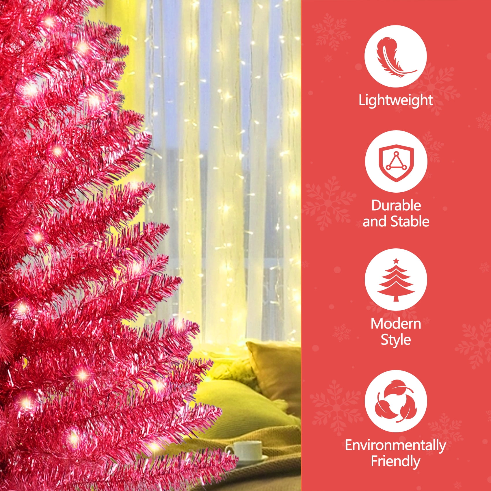 4 Ft Red Christmas Tree with 50 UL Lights, 122 PVC Tips, Prelit Artificial Holiday Tree for Indoor Decoration, Small Space, Tabletop, Apartment, or Office