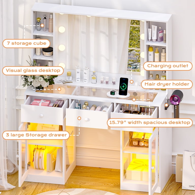 COSMETICテーブル Ktaxon Makeup Vanity with Lighted Mirror, Vanity Table with Glass