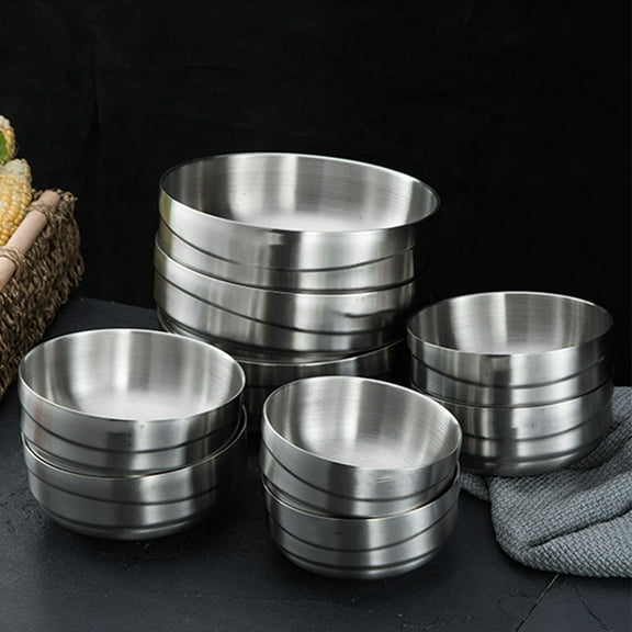 BESTYASH Silver Double Layer Korean Soup Bowl Insulated Stainless Steel Bowl for Hot and Cold Meals
