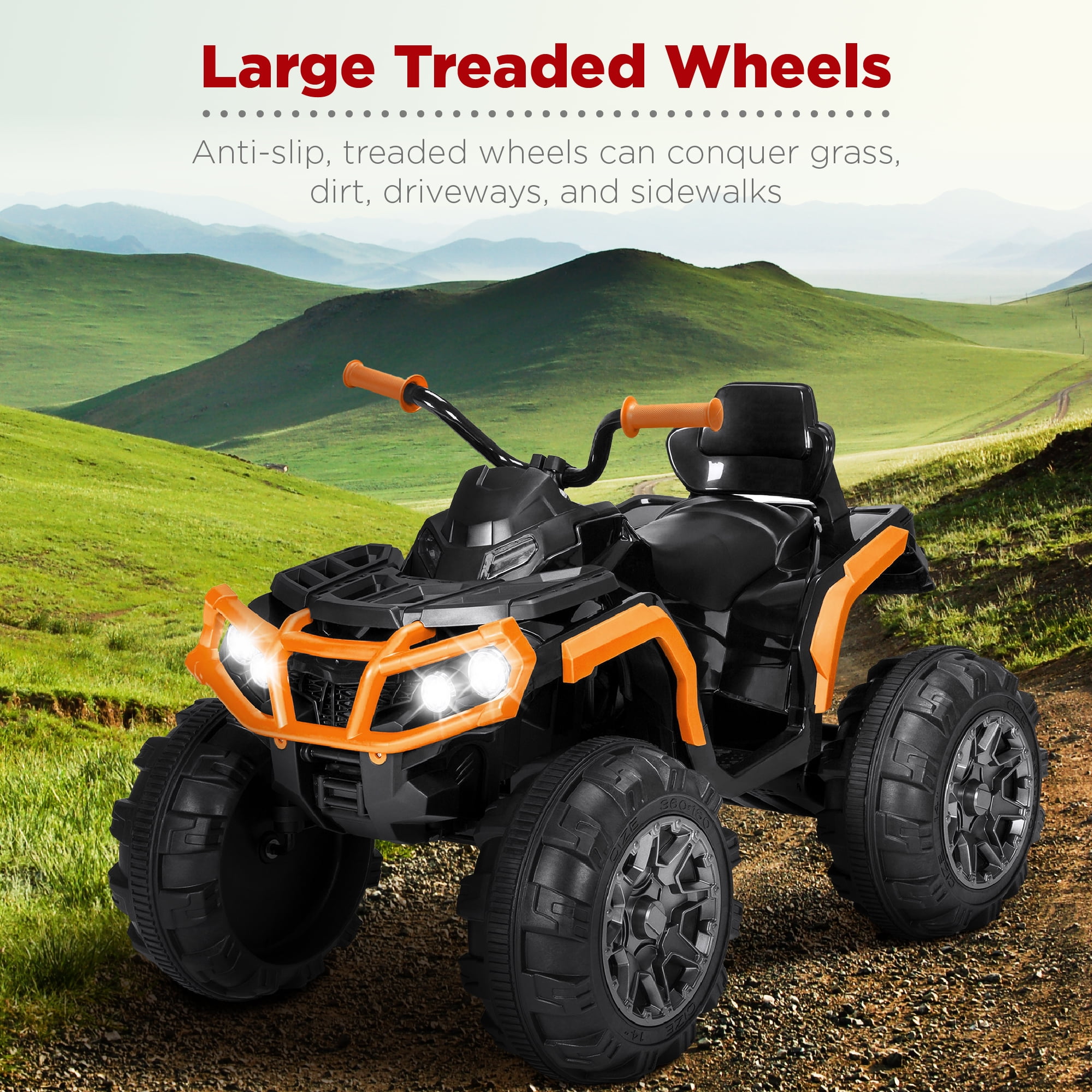 Best Choice Products 12V Kids Ride-On ATV Quad w/ Bluetooth, 3.7mph Max, Treaded Tires, LED Lights, Radio - Orange - 1