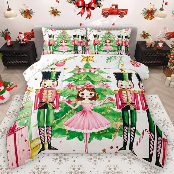 Homewish Boys Girls Xmas Nutcracker Bedding Comforter Set 2pcs,Dance Ballet Princess Twin Comforter Sets Microfiber,Merry Christmas Breathable Bedding Set,Luxury Bedroom Decor,Reversible