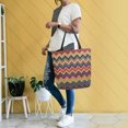 thumbnail image 4 of FORMRS Womens Canvas Tote Bag with Zipper Inner Pocket Shoulder Handbag, Brown Geometric, 4 of 7
