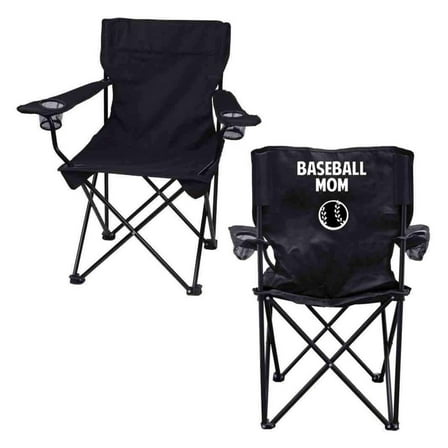 HeSLehs Outdoor Camping Chair - Baseball Mom Black Folding Camping Chair with Carry Bag