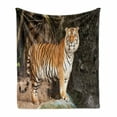 thumbnail image 1 of Tiger Soft Flannel Fleece Throw Blanket, Portrait of an Alert and Angry Royal Bengal Feline Staring at Camera in Cave Print, Cozy Plush for Indoor and Outdoor Use, 50" x 60", Multicolor, by Ambesonne, 1 of 6