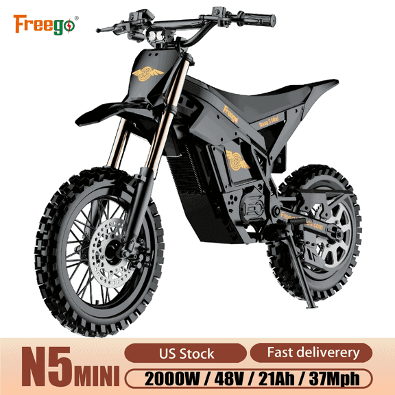 Freego N5 Mini 2500W Mid-Drive Motor e Bike dirt Bike,37MPH Top Speed 48V 21Ah Battery,14/12" off Road tire electric Motorbike for Adults&Teens,Hydraulic Disc Brake, Full Suspension UL2849