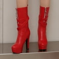 thumbnail image 2 of Red Womens Winter Boots With Round Toe And Front Zipper For Casual Wear And Comfort, 2 of 4