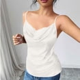 thumbnail image 4 of Women Silk Satin Camisole Top Sleeveless Spaghetti Strap Lace Trim Cami Top Tank Top Streewear White, 4 of 5