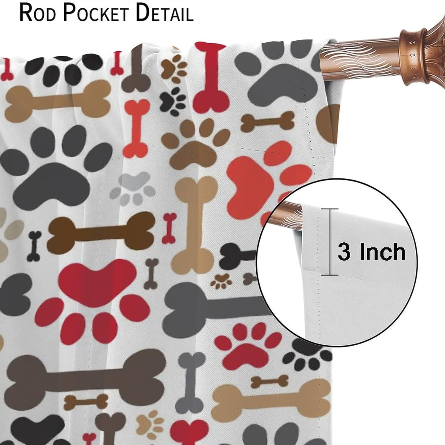 Dog Bohemia Curtains Boho Cartoon Dog Bone Dog Paw Prints Children''s Room Decor Rod Pocket Blackout Window Treatment for Kids Girls Bedroom Kitchen Decor Art Printed Window Drapes 42x54in