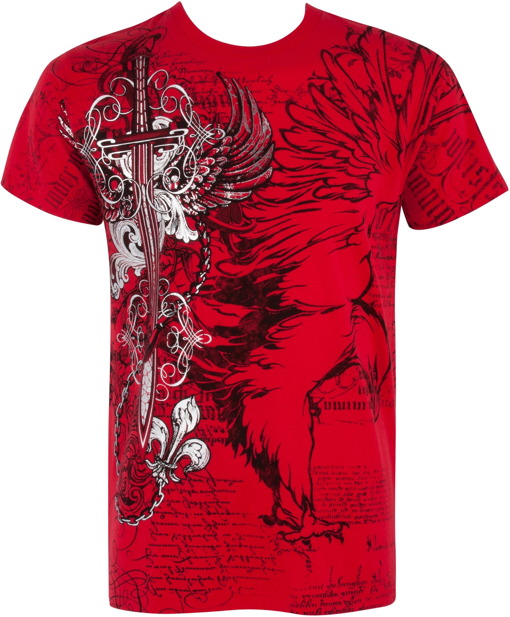 Sakkas Eagle,Sword and Chains Metallic Silver Embossed Cotton Mens T ...