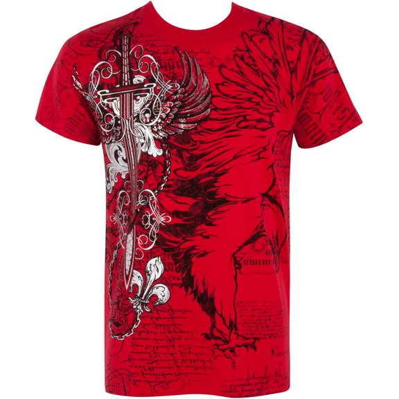 Sakkas Eagle,Sword and Chains Metallic Cotton Mens T-Shirt - Red - 2XL