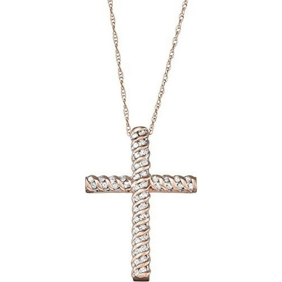 MyDiamondBox 1/4 CTTW Diamond Cross Pendant Necklace in 10K Rose Gold - For Women