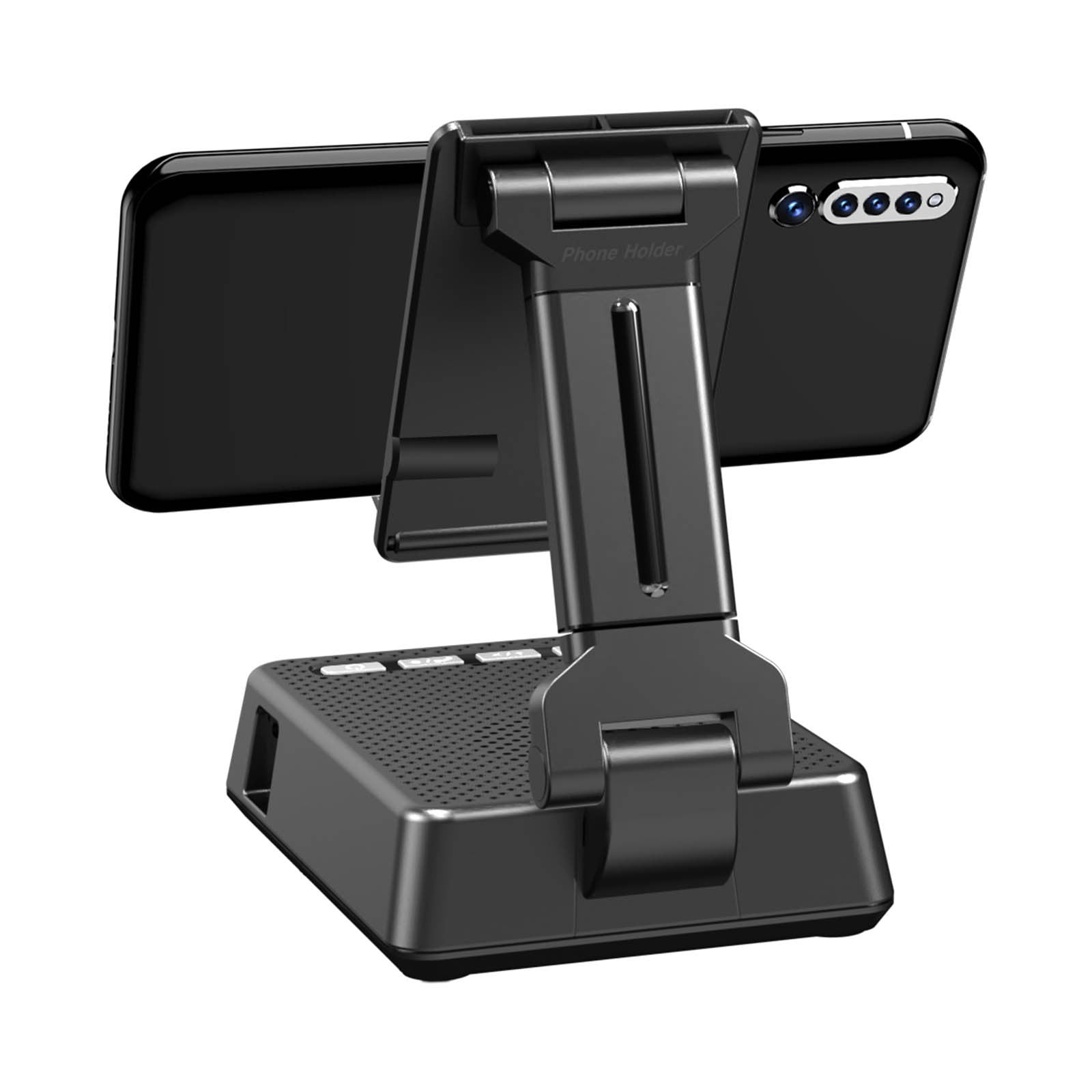 Foldable Black Cellphone Stand with Bluetooth Speaker, Great Desktop Accessories for Office and Home, Play time up to 8 Hours, Practical Gifts for Men, Women, Dad, Mom