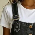 thumbnail image 3 of Morttic Women's Retro Denim Romper – Vintage Style Suspenders Shorts Jumpsuit with Pockets, Loose Fit Casual Streetwear Black，L, 3 of 6