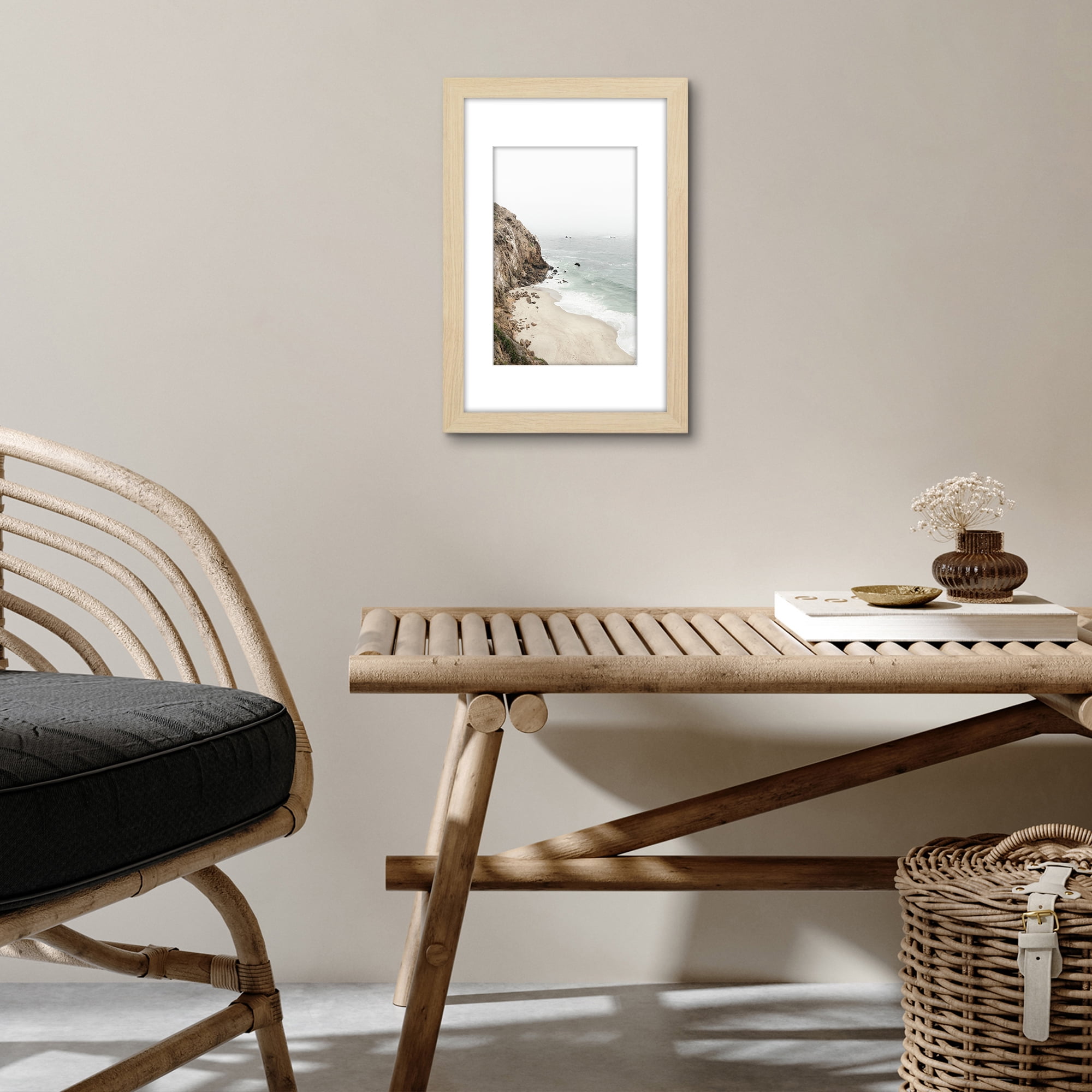 Americanflat 11x17 Picture Frame with Shatter-Resistant Glass with 8x12 Mat Display Photo Hudson - Natural Oak