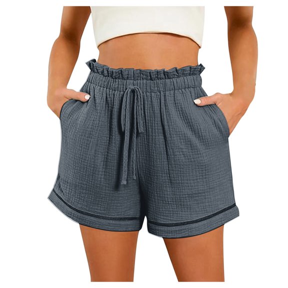 WAYUTE Shorts for Women Fashion Spring and Fall Solid Color High Waist Pocket Wide Leg Cargo Shorts Casual Loose Fit Summer Dailywear