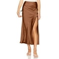 thumbnail image 2 of High Waisted Skirt Satin High Waisted Midi Skirt, Womens Elastic Side Slit a Line Flowy Wedding Cocktails Casual Skirts Brown M, 2 of 6