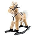 thumbnail image 1 of Happy Trails Rocking Horse Plush Animal on Wooden Rockers with Sounds, Stirrups, Saddle & Reins, Ride on Toy, Brown, 1 of 5