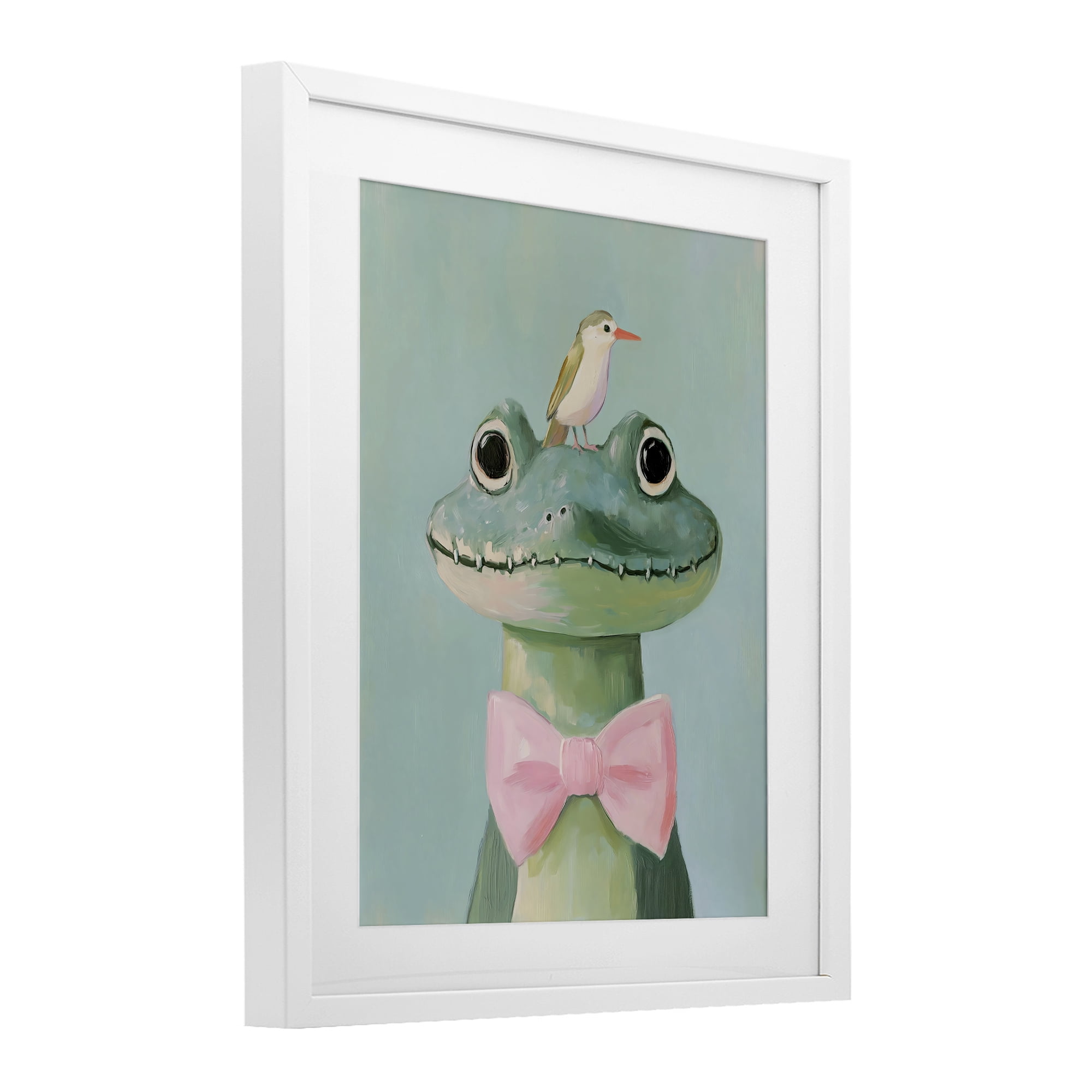 Stupell Industries Crocodile & Bird with Bowtie White Framed Print Under Glass, design by The Prints Vibe