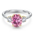 thumbnail image 3 of Gem Stone King 925 Silver and 10K Yellow Gold Pink Moissanite and White Created Sapphire Engagement Ring for Women | 2.50 Cttw | Oval 9X7MM | Gemstone Birthstone | Size 5, 3 of 6
