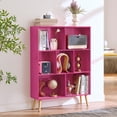 thumbnail image 6 of LELELINKY 7 Cube 3-Tier Open Wooden Bookshelf Toy Storage Organizer with Anti-toppling Kits, Pink, 6 of 9