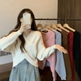 thumbnail image 4 of Ediodpoh Front Knit Pullover Sweater Soft Autumn Winter Casual Tunic Top for Cozy Layering Knit Tops for Women for Elegant and Warm White, 4 of 9
