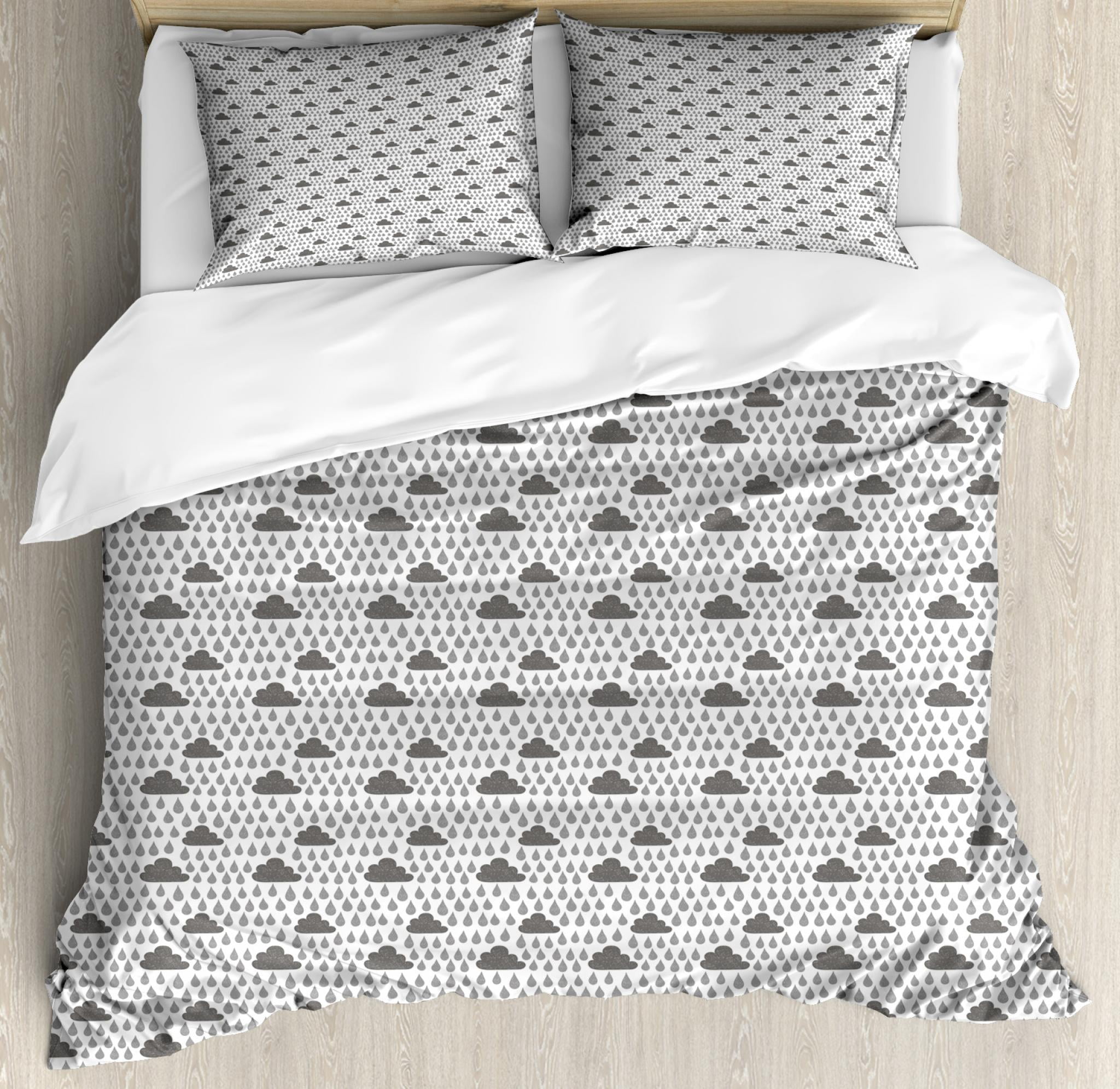 Grey And White King Size Duvet Cover Set Raindrops Clouds Sky