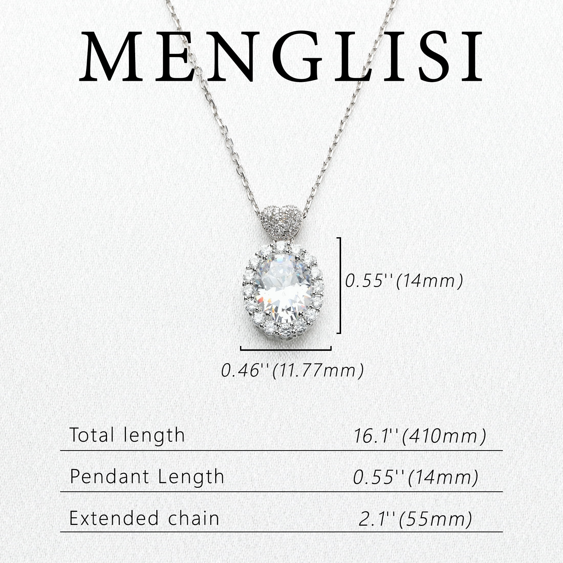 MENGLISI Clear Cubic Zirconia Oval Halo Pendant Necklace for Women, White Gold Plated Copper
