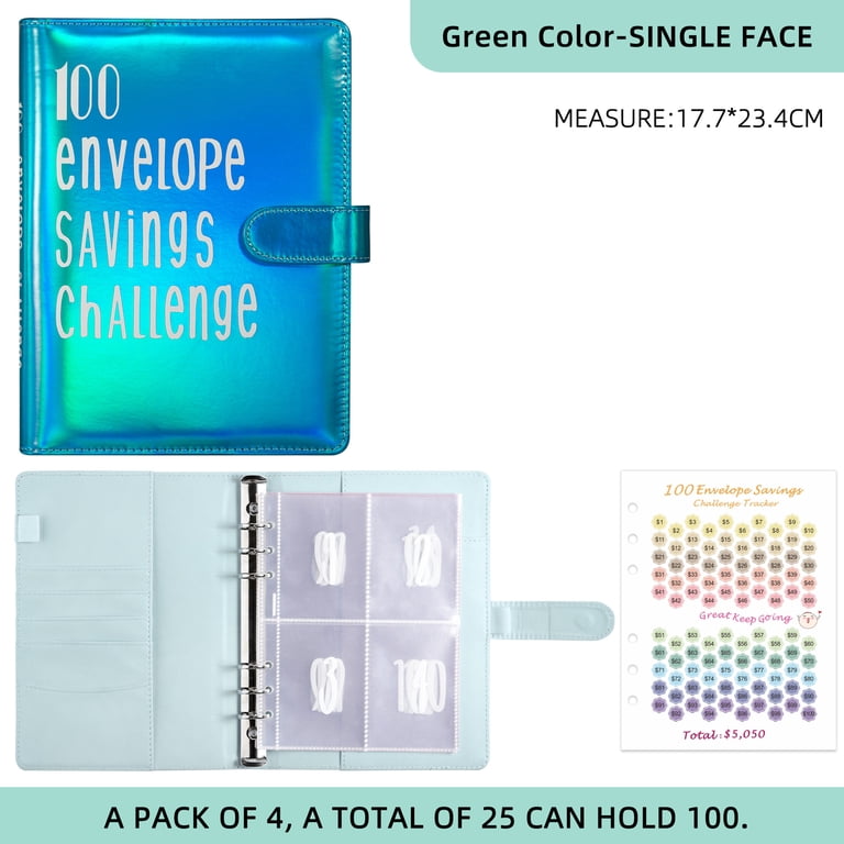 Ospelelf 100 Envelopes Money Saving Challenge Book - Leather Binder For 52 Weeks To Save $10,000 Or $5,050