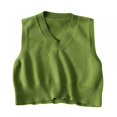thumbnail image 1 of Women V-Neck Knit Sweater Vest Solid Color Style Sleeveless Crop Knit Vest, 1 of 5