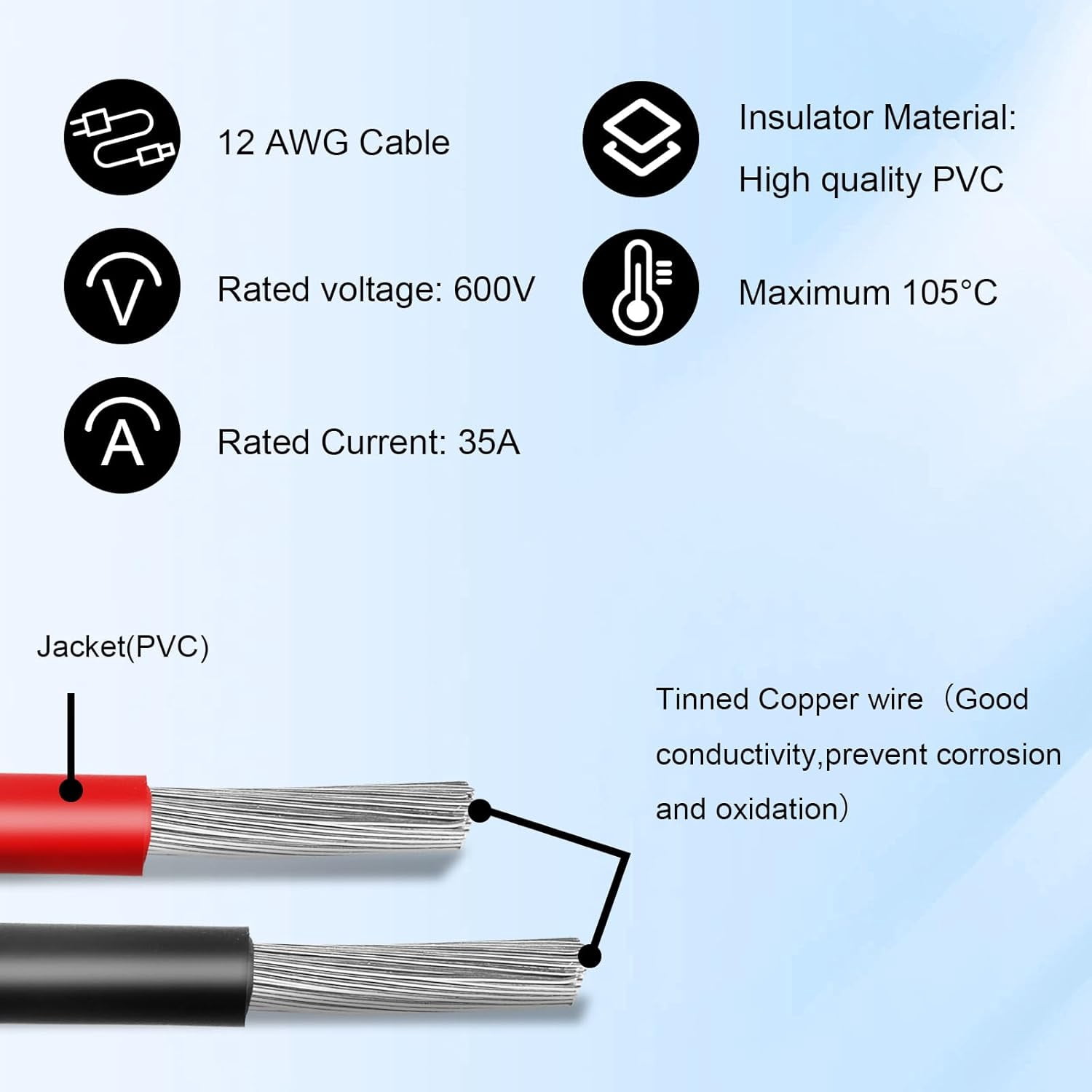 MOOKEERF 12AWG Solar to XT60i Cable 20FT