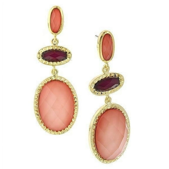 1928 Jewelry Gold Tone Raspberry/Peach Chandelier Earrings