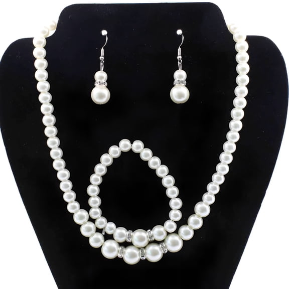 DESIGNICE Pearl Necklace and Earring Set Simulated Shell Pearls Round White Silver Pearl Stud Earrings Bracelets Wedding Jewelry Sets for Bride Bridesmaid Women Necklaces for Women