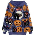 thumbnail image 1 of Chandails en Molleton à Capuche pour Femmes Manches Longues Halloween Pull avec Poche Imprimé Citrouille Squelette, 1 of 7