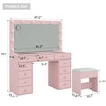 thumbnail image 6 of Yanosaku Vanity Desk with Mirror, 12 LED Lights, 11 Drawers, Chair, 3 Lighting Modes, Adjustable Brightness, Pink, 6 of 7